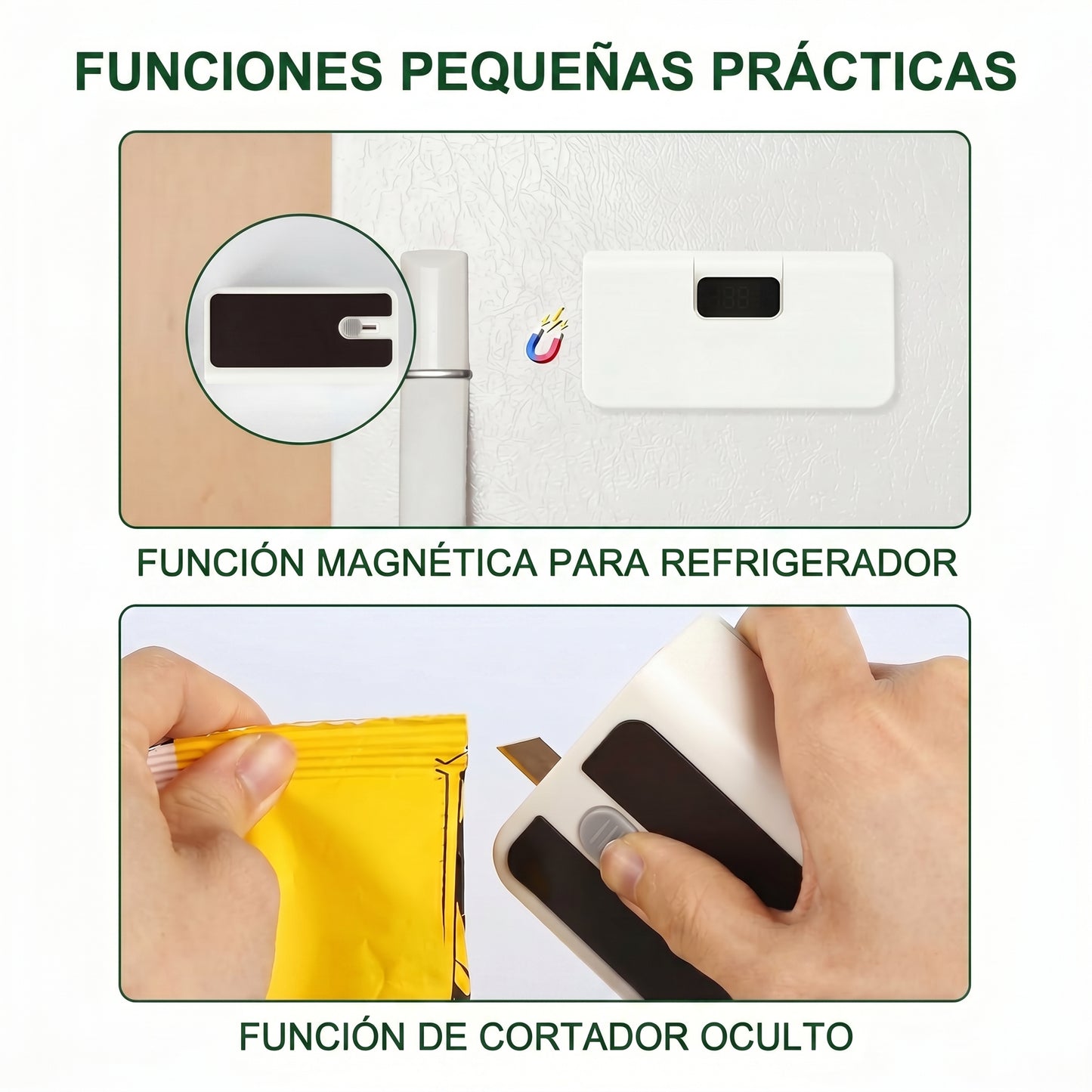 Sellador de Bolsas Portátil Magnetico para Conservar tus Alimentos o Snacks