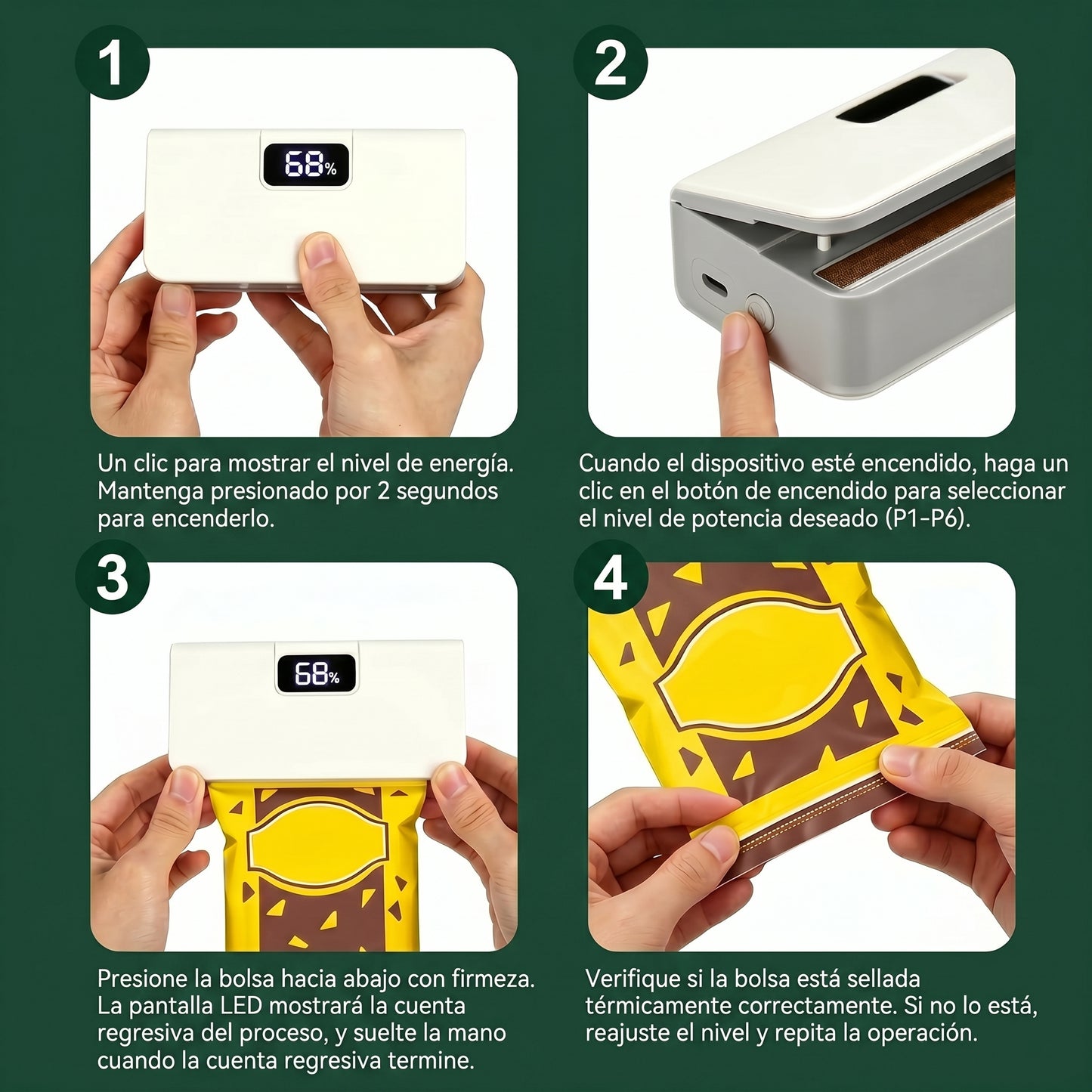 Sellador de Bolsas Portátil Magnetico para Conservar tus Alimentos o Snacks